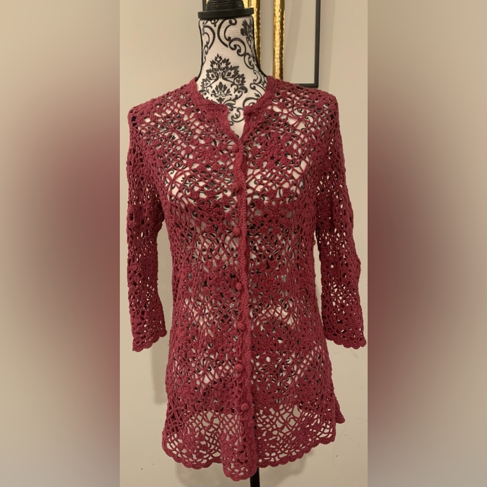 J Jill Crochet Buttoned Down Cardigan